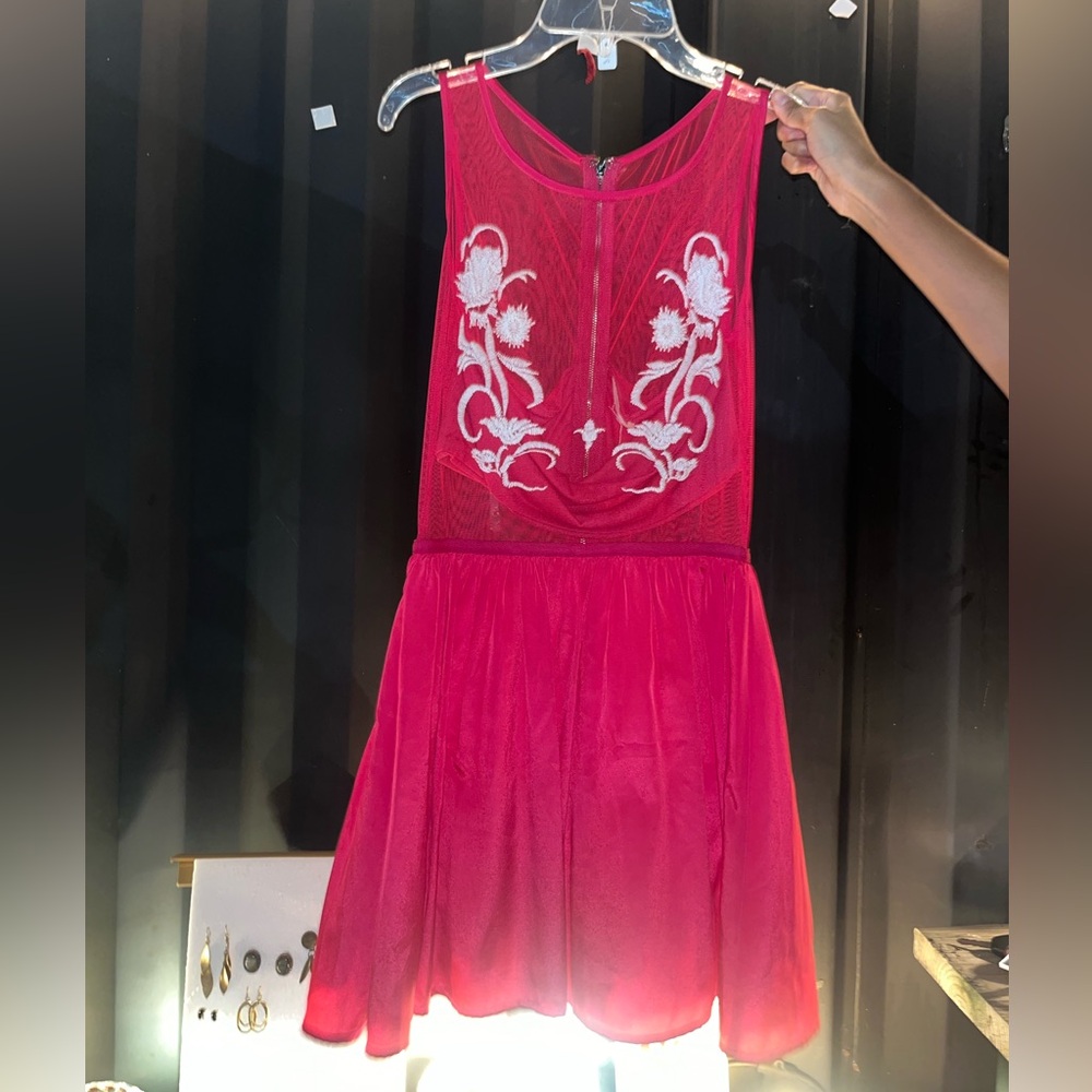 Vibrant Pink Dress with White Floral Design